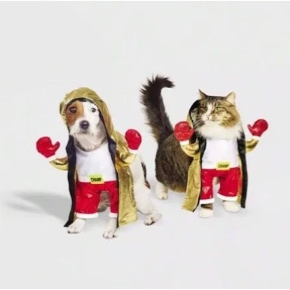 Pet Costume Boxer Champ Dog Cat Outfit Hoodie Red Shorts Gold‎ Robe Small